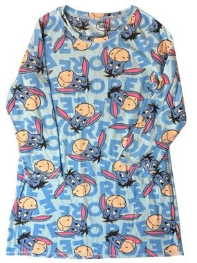 Disney Eeyore Fleece Pajama Top Womens XL Blue Pooh Sleep Shirt